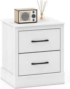 Customizable White Modern Wooden <strong>Bedside</strong> Cabinet, <strong>Compact</strong> End <strong>Table</strong> with 2 Storage Drawers, Practical Side Furniture for Bedroom - Product Image 1
