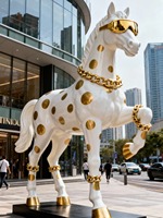 Sculpture de cheval réaliste et élégante en fibre de verre et résine pour parc d'attractions et magasin à thème