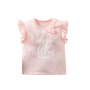 女婴t恤短袖夏季粉色甜美可爱荷叶蕾丝热卖批发