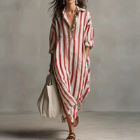 Fabricant OEM de robes chemises personnalisées pour femmes – Robe d'été rayée à col en V, style long, décontractée, coupe ample, imprimée avec poches – Vêtements en gros