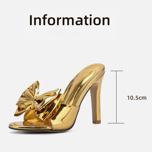 2024 New Fashion All-Match Round <b>Bow</b> Solid Color High Heel <b>Sandals</b> Golden Party Casual Summer Mesh - Product Image 6
