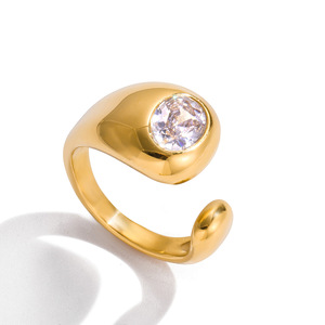 Teardrop Shape <b>Crystal</b> <b>Ring</b> Bezel Setting Gold Tone Unisex Everyday Wear - Product Image 5