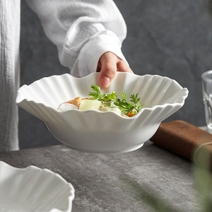 Tazón de Ensalada Diagonal Ecológico de Porcelana, 8.5 Pulgadas, Redondo, Estilo Nórdico, Vajilla de Cerámica Blanca para el Hogar - Product Image 3