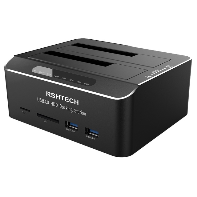 RSHTECH Docking Station HDD with SD/TF Card Reader 16TB USB 3.0 HDD Docking Station for 2.5'' and 3.5'' SATA SSD/HDD