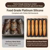 Plaque de cuisson perforée en silicone FDA pour baguettes, 5 emplacements, antiadhésive, pour pain français, moule en maille pour four de boulangerie, vente en gros personnalisée