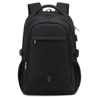 Sac à dos en nylon noir géométrique tendance avec port de chargement USB, idéal pour les voyages, l'école, l'ordinateur portable, avec plusieurs poches, unisexe, pour usage quotidien