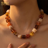 Collier en résine vintage en gros, perles mélangées couleur ambre, grosses perles torsadées, fait main, bijoux rétro pour femme