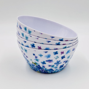 Vente en gros de bols à soupe en mélamine à bas prix, 4 pièces, avec imprimé bleu à pois - Product Image 1
