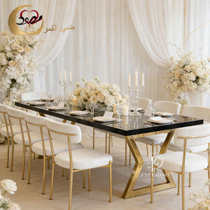 Luxury Wedding Stainless Steel Base MDF Top Contemporary Design Customizable Rectangle Shape Dinner <b>Table</b> Hotel Home Furniture - Product Image 2