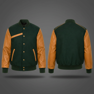 Vintage Rib Trim Letterman Bomber Mens Wool Body Leather Sleeves Applique <b>Patch</b> Custom University Outerwear Supplier Wholesale - Product Image 3
