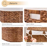 Panier à linge en jacinthe d'eau Yulin Jiafu avec couvercle, forme demi-lune avec 2 sacs en tissu amovibles