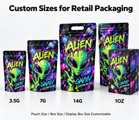 Pochette en Mylar découpée sur mesure avec emballage présentoir en boîte en papier, ensemble de sachets en aluminium 3,5g 7g pour marques de produits à base de plantes à usage adulte