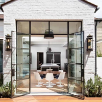 Portes françaises modernes de luxe, insonorisées, pour l'extérieur, portes battantes, système de double vitrage, composants en fer forgé