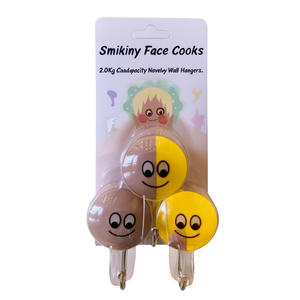 Crochets muraux fantaisie en forme de visage souriant, 3 pièces, couleurs assorties, capacité de charge de 2,0 kg - Product Image 1