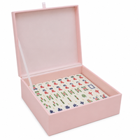 Boîte de rangement pour Mahjong en cuir PU rose mat avec logo personnalisé OEM, intérieur en velours, portable, pour organiser les tuiles de Mahjong