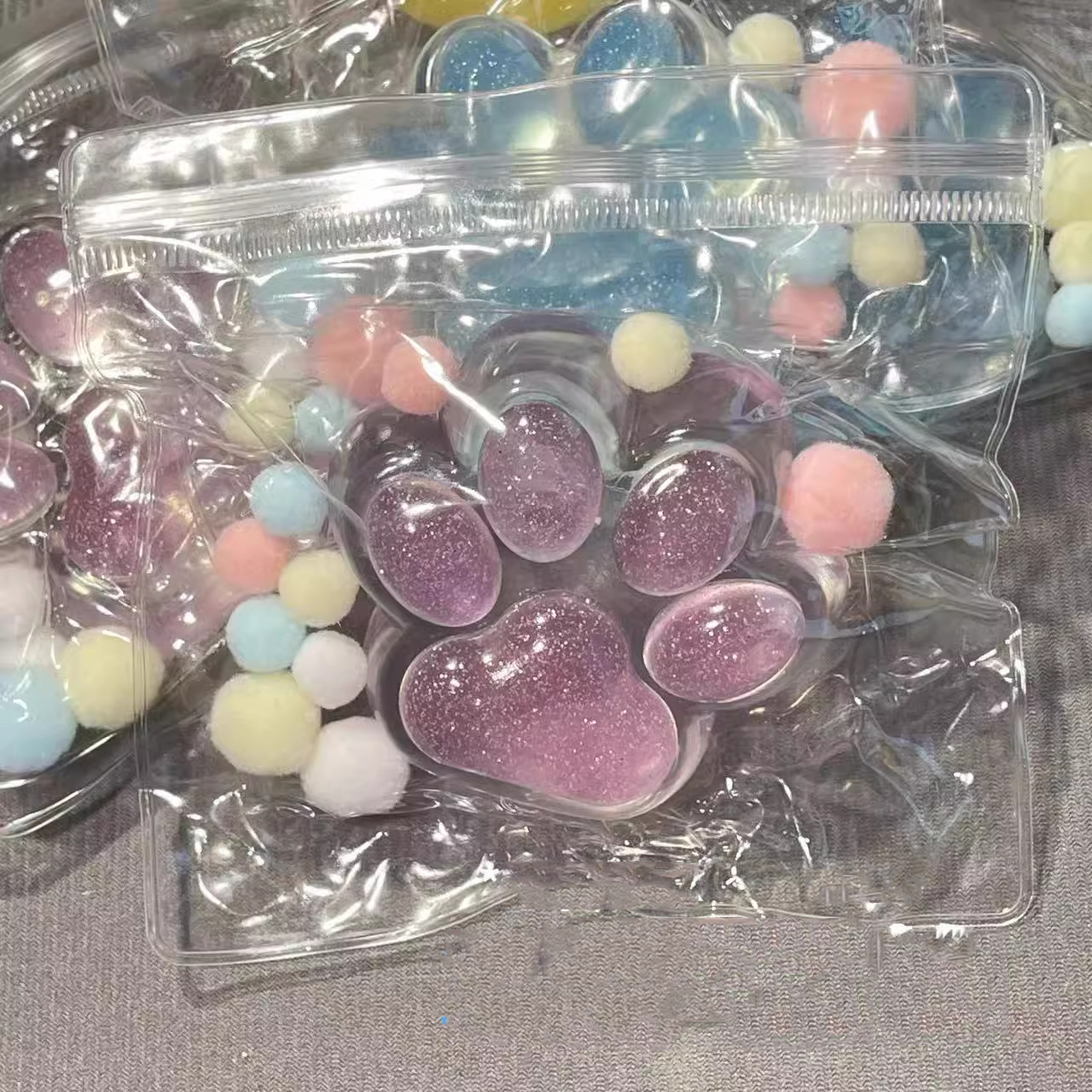 20673-สีชมพูประกายคริสตัล Cat Paw Squishy