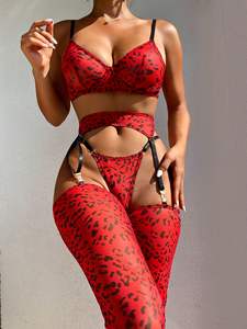 King Mcgreen Star Fine Leopard Lingerie avec bas Sexy sous-vêtements tongs luxe dentelle <span class=keywords><strong>porte</strong></span>-jarretelles violet fantaisie - Product Image 4