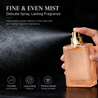 Flacon de parfum de luxe en verre pêche 50 ml, finition craquelée avec bouchon à anneau noir et col doré, emballage OEM ODM marque privée