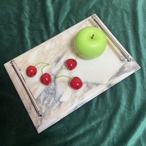 Stonekocc mármol Natural Breccia <span class=keywords><strong>Capria</strong></span> mango de plata bandeja cuadrada creativa hogar dormitorio Mesa joyería almacenamiento Decoración - Product Image 4