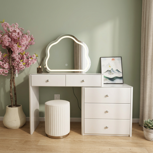 Modern Makeup <b>Vanity</b> <b>Table</b> With Lighted <b>Mirror</b> Storage Desk For Bedroom Furniture - Product Image 4