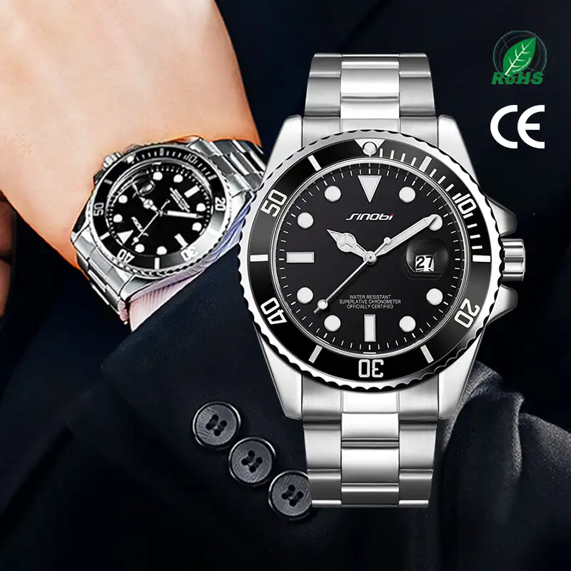 SINOBI S9721L प्रसिद्ध ब्रांड पुरुषों की घड़ी फैशन लक्जरी पुरुषों की घड़ी स्टील बेल्ट निविड़ अंधकार कैलेंडर क्वार्ट्ज घड़ी जाम tangan