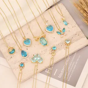 Trendy Fine Gold Heart Butterfly Shaped Opal Chain Pendant Necklace for Women Temperament Jewelry Shiny AAA Zircon Wedding Gift