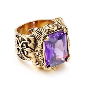 Bague en Acier Inoxydable Plaqué Or 18K Style Punk Chrétien avec Pierres Précieuses Rouges, Blanches, Violettes, Vertes et Noires pour Hommes - Product Image 5