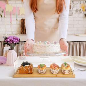 1 Confezione di Alzatina per Torte Ecologica Fai-<span class=keywords><strong>da</strong></span>-Te in Bambù e Acrilico con Coperchio, Vassoio Espositore per <span class=keywords><strong>Biscotti</strong></span>/Dessert 15x6,5 Pollici - Product Image 3