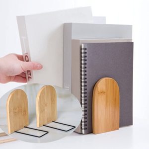 Serre-livres en bambou naturel 2 pièces, support de support de livre antidérapant de bureau de grande capacité, extrémités d'étagère en bois pour le bureau - Product Image 2