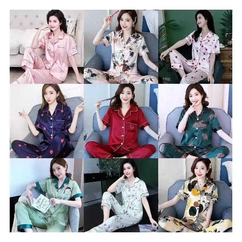 Silk Pajamas XS-4XL Womens Satin Pajama Short Floral Sleepwear Bride Soft Pj Lounge Sets Pjs Shorts Set