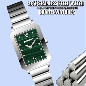 Reloj de Mujer de Diseño Cuadrado de Acero, Elegante y Lujoso, Plateado y Verde, con Cuarzo, Logotipo Personalizado, Popular, Reloj para Mujeres - Product Image 2