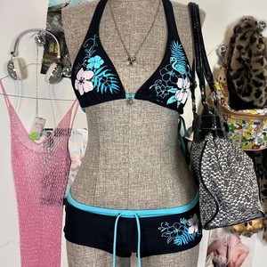 Ensemble <span class=keywords><strong>de</strong></span> bikini rétro pour femmes, imprimé floral flamant rose, haut triangle à bretelles avec shorty, <span class=keywords><strong>maillot</strong></span> <span class=keywords><strong>de</strong></span> <span class=keywords><strong>bain</strong></span> 2 pièces pour la plage en été - Product Image 5