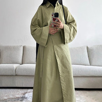 Ensemble Musulman Femme Dernier Modèle Personnalisé Couleur Unie Longueur Totale Tissu Viscose Lin Respirant Robe Chemise Musulmane Femme