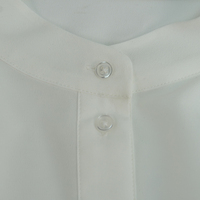 Blus Wanita Kerah Mandarin 100% KATUN Pinggang Elastis Lengan Mengembang Kancing Setengah Baju Putih Kasual Atasan Kantor