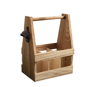 Panier de transport pour spiritueux en bois de Paulownia 21x15x28cm avec ouvre-bouteille, ensemble de service pour boissons - Product Image 5