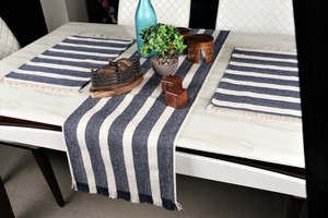 Chemin de table rayé élégant avec franges, tapis de table en coton pour la maison, l'hôtel, la salle à manger, prix de gros - Product Image 4