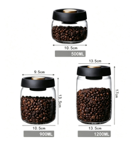 Stoples Kaca Kedap Udara dengan Tutup Hitam, Wadah Penyimpanan Kaca untuk Dapur, untuk Biji Kopi, Teh, Kacang-kacangan, Buah Kering, Sereal, Rempah-rempah