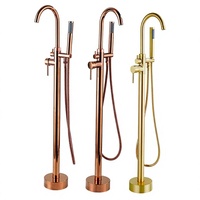 Robinet de baignoire sur pied en cuivre massif avec cartouche céramique, finition brossée or rose, style pilier, luxe, vente en gros directe usine