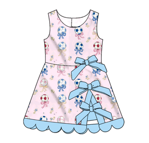 Vestido Deportivo Personalizado de Verano con Estampado de Estrella de Fútbol para Niñas, con Lazos, Shorts, Forro, para Yoga, Casual, Estilo A-Line, Vestido para Hermanas - Product Image 3