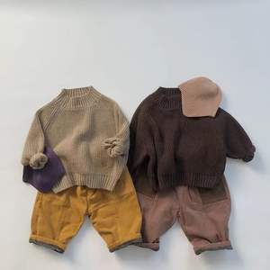 Vêtements pour enfants, filles et garçons, couleur unie, avec aiguille épaisse, col demi-haut, nouvelle collection automne et hiver 2021 - Product Image 5