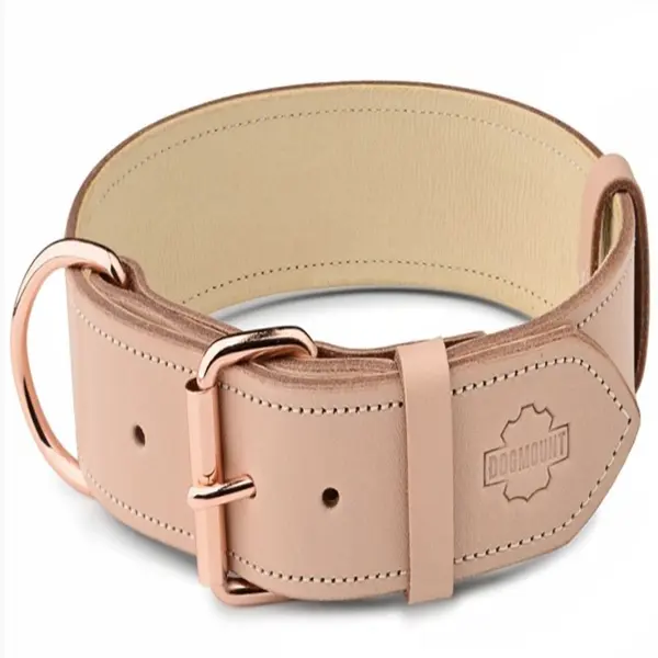 popular brand Custom popular rose gold hardware buckle wide genuine dog collar pink luxury leather COLLARS
