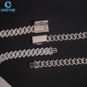 925 Solid Sterling <b>Silver</b> Moissanite Cuban Link <b>Necklace</b> VVS Moissanite Inlaid <b>Silver</b> Chain Lover Gift Wholesale <b>Silver</b> Jewelry - Product Image 3