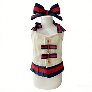 Accessori per Animali Domestici ZHONGYA, Vestiti per Cani di Tendenza, Stile Retrò Coreano Primaverile, Abito Corto con Papillon per Cani e Gatti - Product Image 1