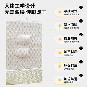 พรมห้องน้ำเมมโมรี่โฟมทรงสี่เหลี่ยมผืนผ้าสีทึบดูดซับน้ำได้ดีกันลื่นพรมเช็ดเท้าพนักพิงใยโพลีเอสเตอร์ดีไซน์เรียบง่าย - Product Image 4