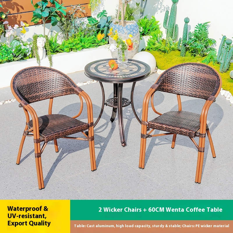 mesa de té Wentai de ratán con 2 sillas de 60 cm