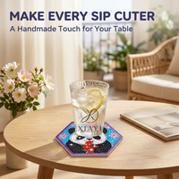 Ensemble de 8 dessous-de-verre en peinture diamant Panda, design zen asiatique, forme hexagonale en bois, support de tasse, tapis isolant pour tasse à café