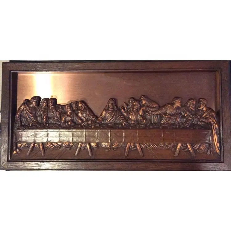 Cast di Rame a parete scultura in rilievo di Gesù 'Ultima Cena