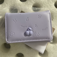 Dompet Lucu Warna Permen Ceri Sederhana Dompet Koin Wanita 3 Lipat Bordir Buah Tas Uang Kecil Tas Jepit untuk Wanita