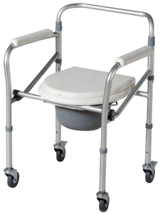 Chaise de toilette large en acier blanc avec couvercle rabattable, bac gris, portable, avec barre de soutien pour lit, pour soins à domicile - Product Image 5