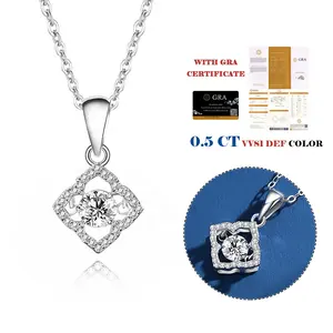 Fine Jewelry Women Iced Out Diamond Link S925 Sterling Silver 0.5 CT VVS D Moissanite Pendant Necklace White Gold Plated Chain